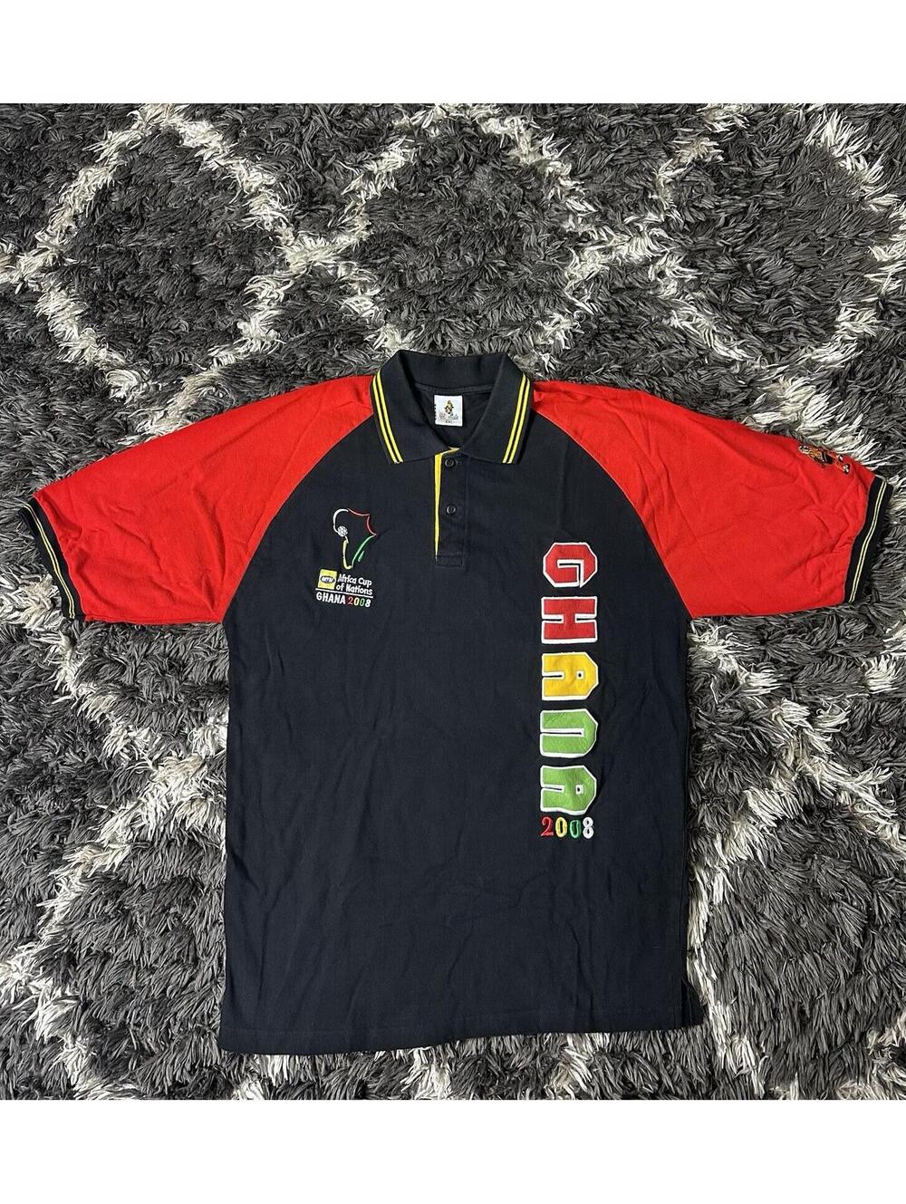 Vintage Y2K Ultimate Ghana Cup of Nations Polo Shirt Men XXL Black Red Soccer